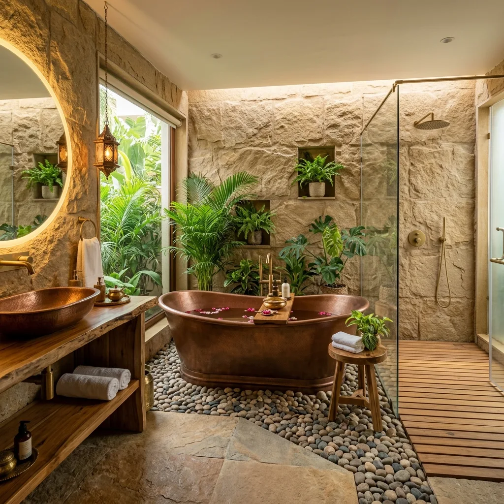 Bathroom design inspiration with a vanity and plumbing fixtures