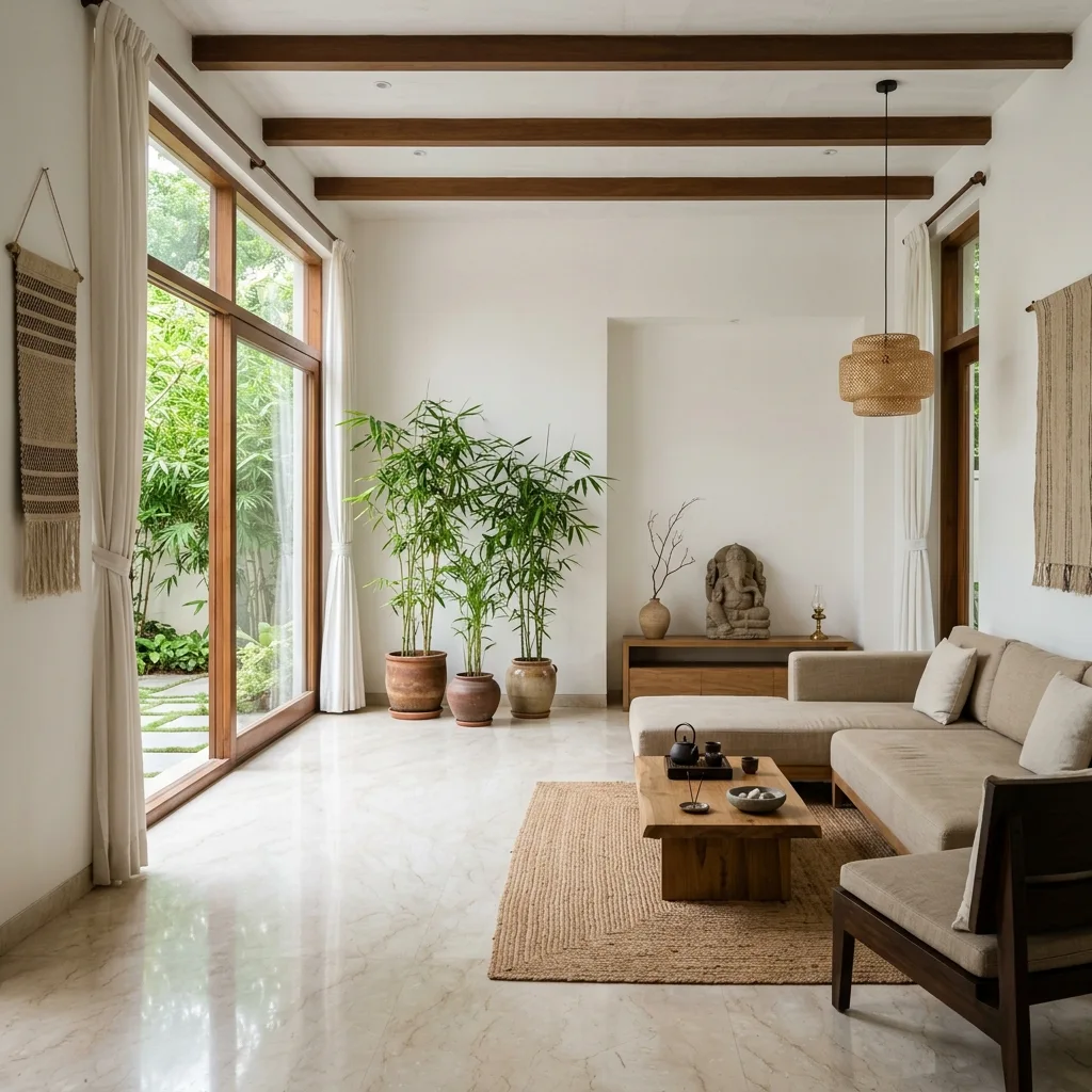 Design inspiration: sunlit ivory living room with natural timber and soft furnishings